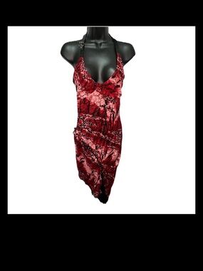 Vintage RARE Lip Service Goth Red Buckle Halter Dress Asym Ruffle Lace Y2K MED M